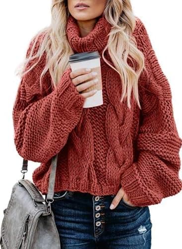 Dokotoo Womens 2025 Winter Fall Solid Turtleneck High Neck Balloon Long Sleeve Sweaters Pullover Outerwear - Image 1