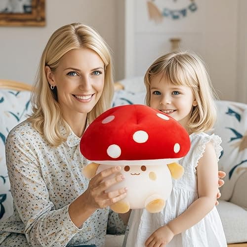 Nuokin Mushroom Plush Toys 12 inch Cute Stuffed Mushroom Pillow Stuffed Toy Birthday Present Home Decor Halloween for Kids (Red) thumbnail 5