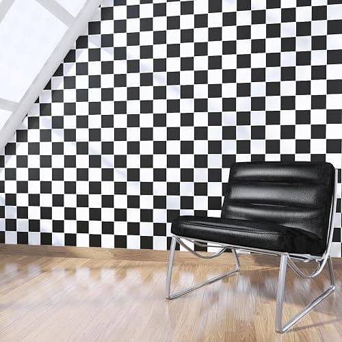 Decotalk Selbstklebende Tapete mit Schachbrett Muster in Schwarz Weiß 40X500cm Vinyl Wanddekoration Möbelfolie für Wohnzimmer Schlafzimmer Küche Einfache Installation Ideale Heimdekoration thumbnail 4