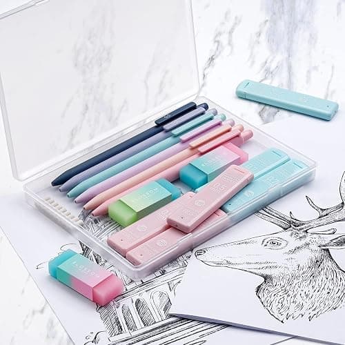 Four Candies Cute Mechanical Pencil Set, 6PCS Pastel Mechanical Pencils 0.5 & 0.7mm with 360PCS HB Leads, 3PCS Erasers and 9PCS Eraser Refills, Aesthetic School Supplies for Girls Writing thumbnail 2