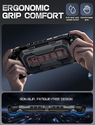 Mumba Dockable for Nintendo Switch 2 Case with Flip Stand, [Titan] Ergonomic Switch 2 Grip Protective Cover Holds 5 Game Cards & 2 TF Cards TPU Accessories and Quick-Release Joy-Con Design(Black) thumbnail 7