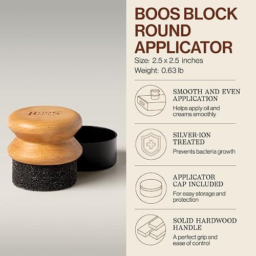 John Boos 3-Piece All-Natural Care & Maintenance Set - 16 oz Mystery Oil, 5 oz Board Cream & Round Applicator for Butcher Blocks, Cutting Boards, Wood Countertops, and Wooden Utensils thumbnail 6