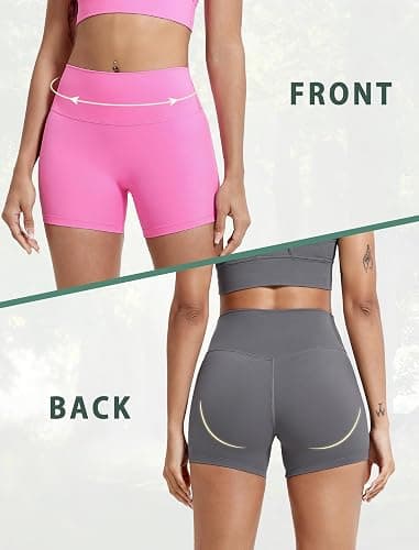 voenxe Women Workout Shorts,High Waisted Yoga Biker Short,Spandex No Front Seam Sports Gym Running Exercise Soft Short,2 Pack thumbnail 2