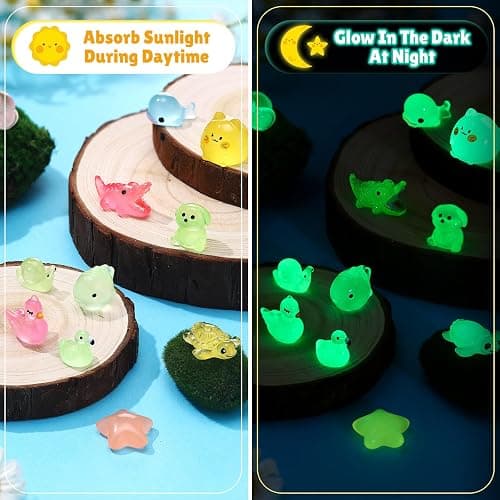 Vicenpal 360 Pcs Luminous Mini Resin Animals Miniature 32 Set Tiny Resin Bulk Glow in The Dark Capybara Duck Little Rabbit Bird Turtle Figurines Accessories for Aquarium Fairy Garden Bonsai Decor thumbnail 4
