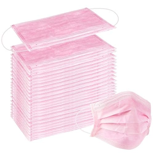 Wecolor 100 Pcs Pink Masks, Disposable Face Mask, 3 Ply Protection Masks | Non-Woven Fabric, Nose Clip Elastic Earloop Travel and Daily Use, Breathable Face Mask for Audlts - Image 1