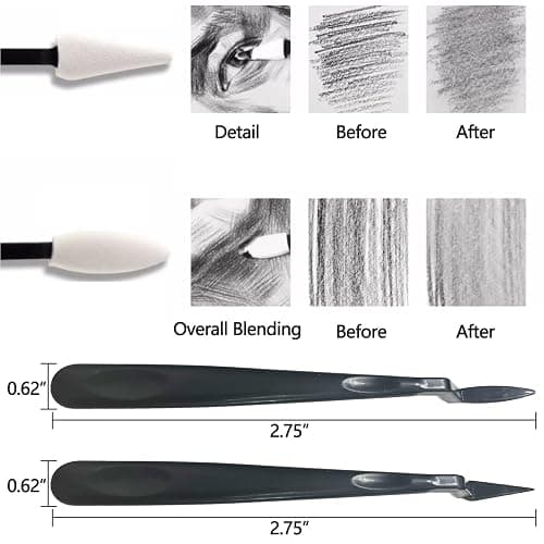 43 PCS Blending Stumps and Tortillions Paper Art Blenders Sketch Drawing Tools with Sketch Wipe Scrapers,Rub Sponge,Kneaded Eraser and Sandpaper Sharpeners thumbnail 2