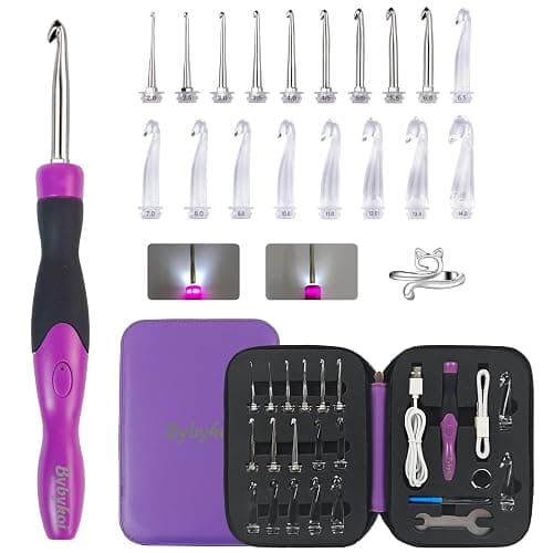 18 Sizes Lighted Crochet Hooks Set 2.0mm~14.0mm, Rechargeable Crochet Hook with Interchangeable Crochet Head, Light Up Crochet Hooks Set with 2 Levels Led for Beginner Knitting Kit Gifts - Image 1