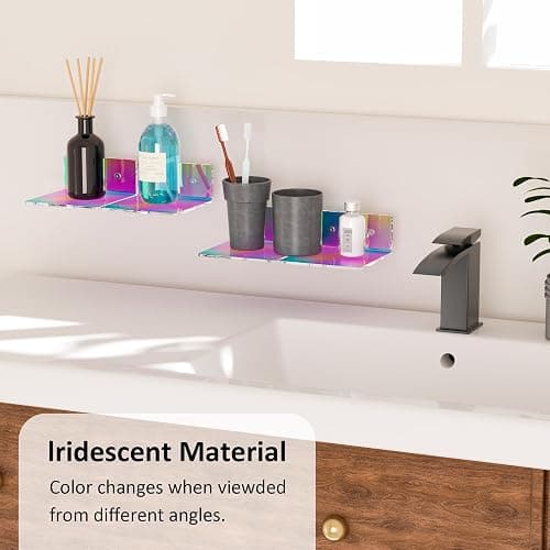 Sezanrpt 6 Inches Iridescent Small Wall Shelves, Acrylic Floating Shelf for Small Space, Acrylic Display Ledges for Funko Pop Figures, Home Décor, Plants, Smart Speaker, Digital Clock, 4 Pack thumbnail 3