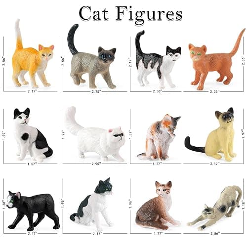 SCAHOW 12PCS Realistic Cat Figurines, Plastic Mini Cat Figures Toys, Kitten Miniature Toys Cake Topper Easter Eggs Christmas Birthday Gift for Kids Boys Girls thumbnail 2