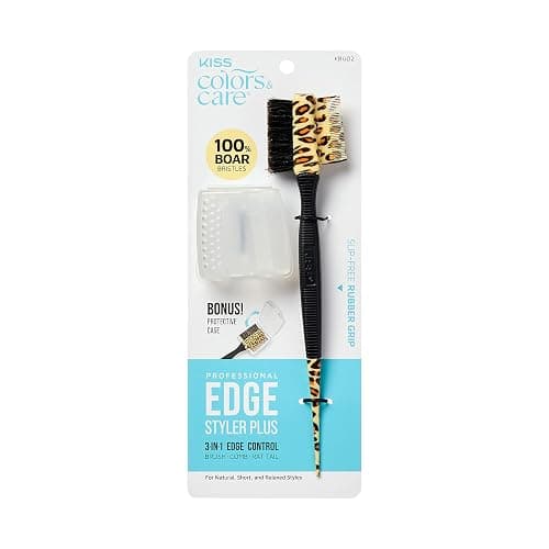 KISS Colors & Care 3-in-1 Professional Edge Styler Plus with Case - Slip-Free Rubber Grip, 100% Boar Bristles, Fine Tooth Comb, Pin Tail Tool, & Protective Case, Versatile & Ultra-Functional, Smooth & Sleek Styling - Image 1
