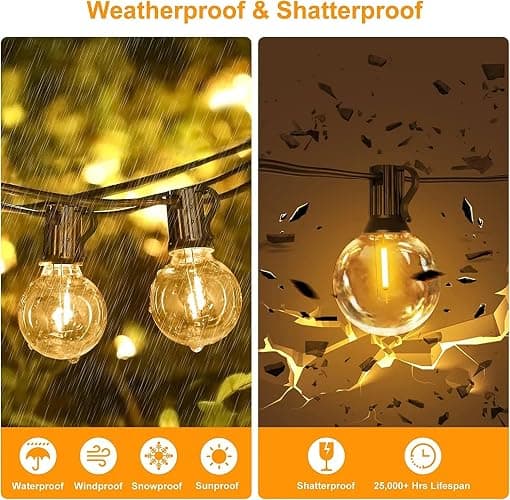 RYKUG Outdoor String Light 50FT Patio Black with 52 Shatterproof G40 LED Clear Globe Bulbs for Indoor/Outdoor, Connectable Hanging Lights for Backyard Balcony Party Decor thumbnail 5