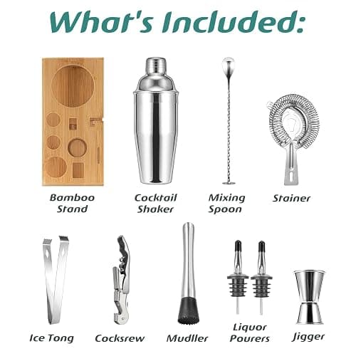 Cocktail Shaker Set, 18/8 Food-Grade Stainless Steel Mixology Bartender Kit 10-Piece Bar Tools with Stylish Bamboo Stand - Rust-Proof & Dishwasher Safe - Professional Martini Shaker Gift for Men, Dad thumbnail 3