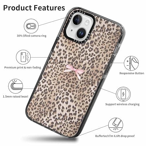 RUMDEY 2 Pack Cute Cheetah Print Phone Case for iPhone 13 / iPhone 14 Pink Bow Case 6.1", Clear Coquette Fashion Luxury Leopard Pattern Design Girls Women Funda Shockproof Soft TPU Protection Cover thumbnail 5