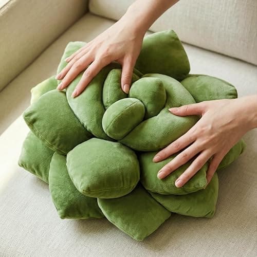 Green Philosophy Co. Succulent® Pillow 16" – Soft 3D Decorative Flower Throw Pillow, Unique Olive Green Plush Flower Cushion, Perfect for Couch, Sofa, Bedroom Decor, Gift for Plant Lovers thumbnail 2