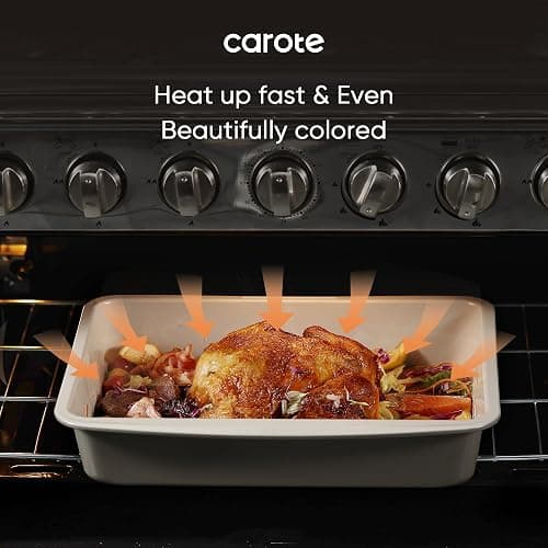 CAROTE 7-Piece Nonstick Stackable Baking Pans Set - Bakeware Sets Including Cookie Sheets for Baking, Muffin Pan, Bread Pan, Cake pan, Loaf Pan, Roasting Pan, Gray & Khaki thumbnail 5