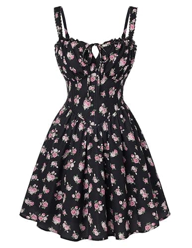 Scarlet Darkness Floral Corset Dress Sundresses for Women 2026 Summer Mini Graduation Dress - Image 1