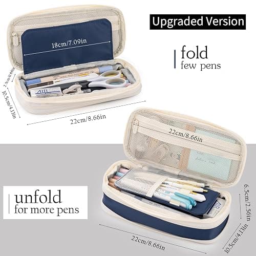 EASTHILL Big Capacity Pencil Case Large Pencil Pouch Stationery Pen Bag for Teen Girls-Navy thumbnail 3