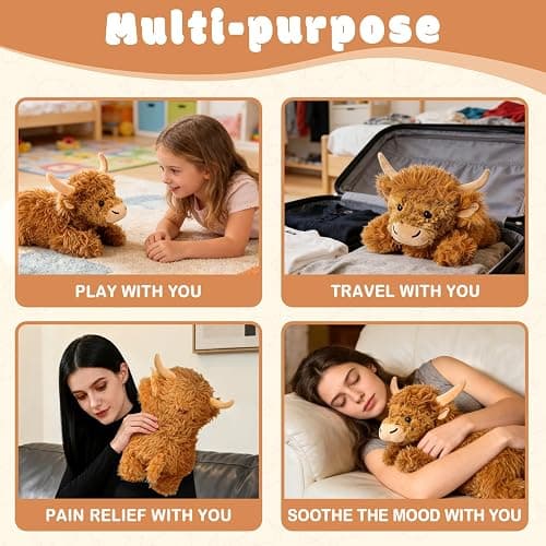 Highland Cow Stuffed Animals with Removable Microwave Heating Pad for Period Cramps Pain, Stress Relief, Weighted Stuffed Animals Lavender Scented Cow Plush for Sooth & Relax, Highland Cow Gifts thumbnail 7