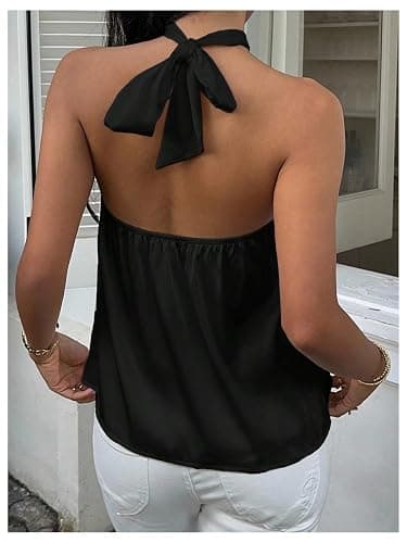 SOLY HUX Women's Summer Halter Tops Silk Satin Tie Backless Sleeveless Going Out Top thumbnail 2