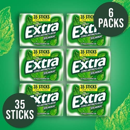 EXTRA Spearmint Sugar Free Chewing Gum, Bulk Gum Packs - 35 Sticks (Pack of 6) thumbnail 4