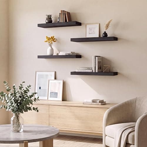 Fixwal Floating Shelves for Wall Decor (Black, Set of 4, 15.7 Inch) | MDF Shelves with Metal Brackets, Space Saving for Books, Decor, Works in Bathroom, Kitchen, Living Room, Bedroom thumbnail 7