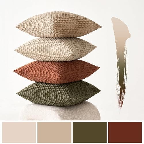 MIULEE Pack of 4 Rust-Olive Green Throw Pillow Covers 18x18 Inch Soft Corduroy Decorative Boho Striped Pillow Covers Pillowcases Modern Farmhouse Home Decor for Couch Bed Sofa Living Room thumbnail 4