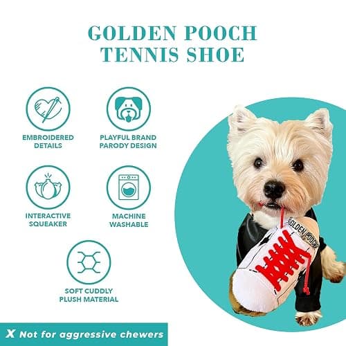 Haute Diggity Dog Original Golden Pooch Tennis Shoe, Plush Designer Dog Toys with Interactive Squeaker, Stimulating Pet Enrichment, Machine-Washable & Safe Materials for All Breeds, One Size thumbnail 4
