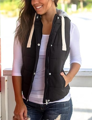 Yeokou Women's Slim Sleeveless Quilted Removable Hooded Winter Puffer Vest Coat thumbnail 5