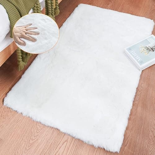 ORINOVA Teppich Schlafzimmer Waschbar Fellteppich Weiß Flauschig Kunstfell 60x90 cm Teppich Für Wohnzimmer Kinderzimmer Deko Rechteckig - Image 1