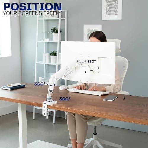 VIVO Single Monitor Stand, Fully Adjustable Arm for 17 to 32 inch Screen, Mechanical Articulating Desk Mount, Gaming and Office Setups, VESA 75x75, 100x100, Max 19.8 lbs, Classic, White, STAND-V001OW thumbnail 5