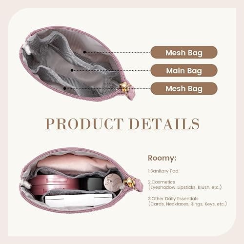 MAGEFY Mini Makeup Bag, Cute Small Makeup Bag for Purse Corduroy Cosmetic Bag for Women with Slip-in Pockets Travel Purse Essentials Lipstick Bag(Pink,Mini) thumbnail 4
