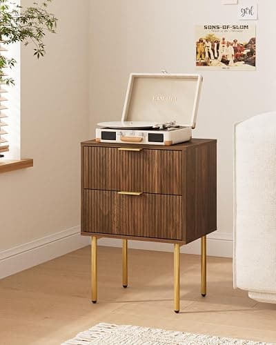 AEPOALUA Nightstand,Morden Bedside Table with Gold Frame,Small Night Stand,End Table,Bedside Furniture,Side Table with Drawer and Shelf for Bedroom,Living Room (2Drawers, Walnut Brown) thumbnail 5