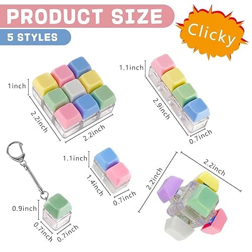 XQC 5 Pack Keyboard Fidget Toy - Silent Clicking Stress Relief Toy for Adults, Portable Sensory Anxiety Relief Keychain (Multicolor) thumbnail 2