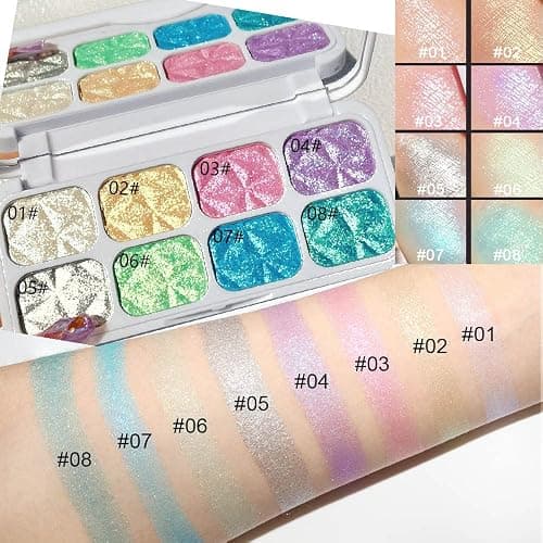 8 Color Face Cheek Highlighter Makeup Palette Shimmer Glitter Iridescent Multichrome Holographic Eyeshadow Palette Purple Rainbow Glitter Highlighter Makeup Highlight and Contour Chrome Eye Make up thumbnail 4