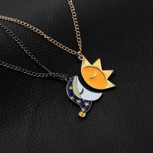 FNAF Sun & Moon Friendship Necklace - 5 Night Freddy Fazbear Chain - FNAF Costume Gift for Kids Men Women and Fans thumbnail 4