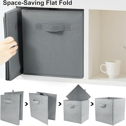 Amazing Tour 4 PCS Cube Storage Boxes 27x27x27 Gray,Foldable Fabric with Handles Collapsible for Home Office Nursery Organiser - Clothes Basket Containers thumbnail 7