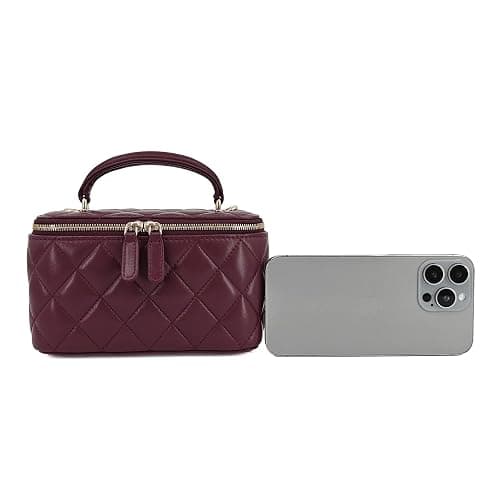 M-ioi-M Small Genuine Leather Purse Quilted Crossbody Bag for Women, Mini Top-Handle Shoulder Handbag w/Gold Chain Strap thumbnail 8
