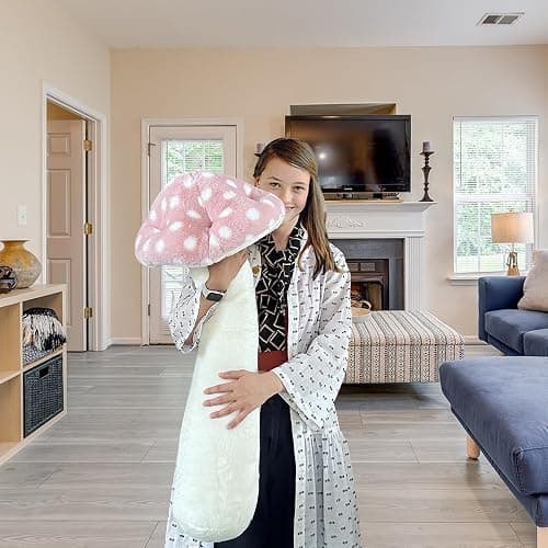 Hofun4U Mushroom Plush Pillow - 39 inch Mushroom Shaped Stuffed Long Pillow - Mushroom Stuffed Pillow - Christmas Birthday Sofa Home Decoration (Pink) thumbnail 5