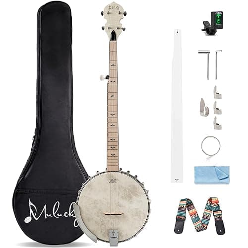 5 String Banjo, Mulucky Full Size with 24 Brackets Banjo, Open Back, Maple Banjos with Remo Head, Geared 5th Tuner, Gift Package with Beginner Kit - MB1101 - Image 1