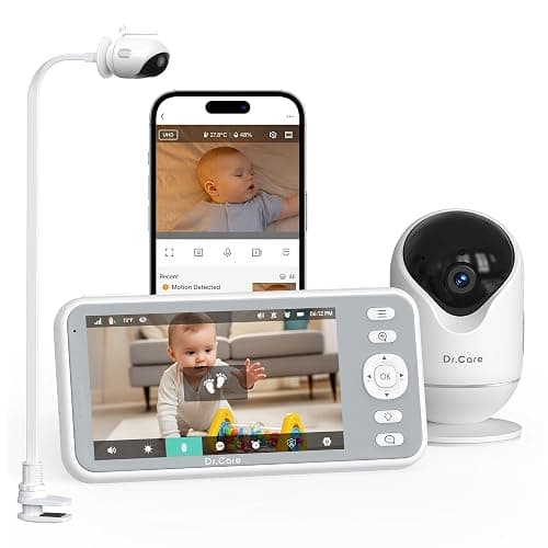 Dr.Care Baby Monitor WiFi 2K, 5", App, supporto a clip & allarme movimento | Tracciamento persone,rilev. suono/movimento/temp./umidità, batt rimov. 5000mAh, portata 390m, visione nott. HD, VistaView RB - Image 1
