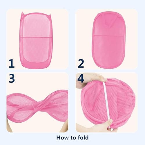 LXLOVESM Pop Up Laundry Hamper, Mesh Laundry Basket Collapsible, Foldable Hamper for Travel and Storage (Pink) thumbnail 3