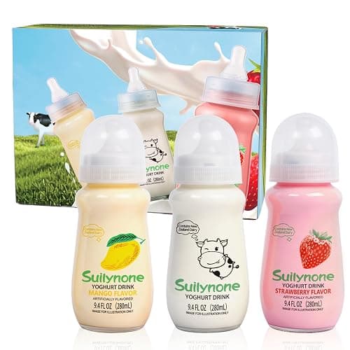 280ml Yogurt Drink Reusable Glass Bottle, 3-Pack Mixed Flavors Drinkable Yogurt - Fun Gift Box, Birthday & Holiday Present. - Image 1