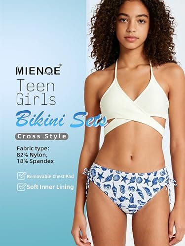 MIENOE Teen Girls Two-Piece Bikini Swimsuits | Removable Chest Pad Nylon Swimwear Kids Size 6-17 Years thumbnail 2