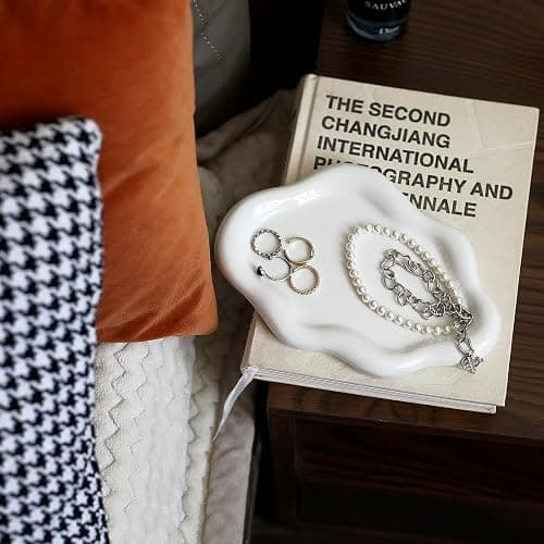 MDFAYE Jewelry Dish Trinket Tray for Women, Ring Dish Holder, Unique Cloud Shape Ceramic Plate Cute Things Vanity Aesthetic Room Decor Mother's Day Birthday (White) thumbnail 6