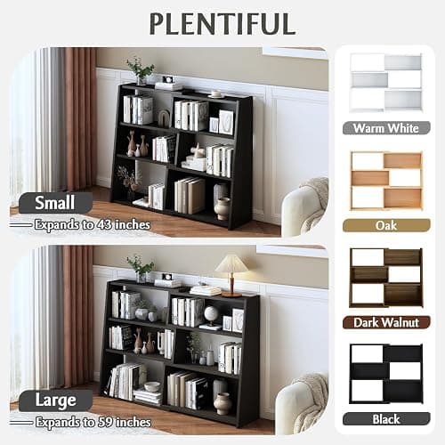 IOTXY Wooden Extendable Shelf Bookcase - 3-Tier Ladder Low Short Bookshelf for Small Space or Corner, Black, S thumbnail 5
