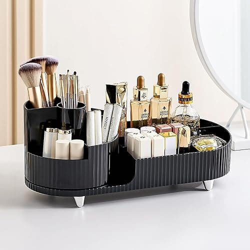 Makeup Organizer Countertop Rotating Makeup Organizer for Vanity Large Capacity Cosmetic Display Case with Makeup Brush Holder Cosmetic Organizer Countertop（Black） thumbnail 4