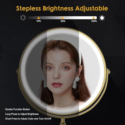 Lighted Makeup Mirror, 3000 mAh Rechargeable Double Sided Magnifying Vanity Mirror with 3 Colors, 1x/10x, 360° Rotation , Brightness Adjustable Magnification Cosmetic Light up Mirror, Women Gift thumbnail 5