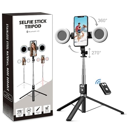 Selfie Stick Tripod with Fill Light, Phone Selfie Stick,Durable Stainless Steel Design,Bluetooth Remote Control,and Stable Three-Legged Support for Live Broadcasts,Video Shooting (Black) thumbnail 9