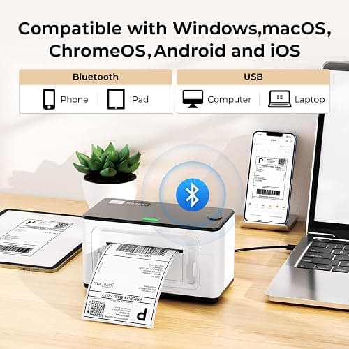 MUNBYN Bluetooth Label Printer, Desktop Thermal Label Printer 4x6 for Shipping Postage Home Small Business, Compatible with Etsy, Shopify, Ebay, Amazon, Royal Mail, FedEx, UPS, 941B, White thumbnail 2