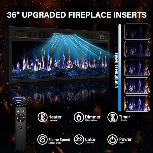VITESSE Fireplace with TV Stand 36" inch Electric Fireplace Up to 80" TVs, LED Light Entertainment Center, 70" Modern Wood High Gloss with Highlight Storage Cabinet for Living Room (Black) thumbnail 4